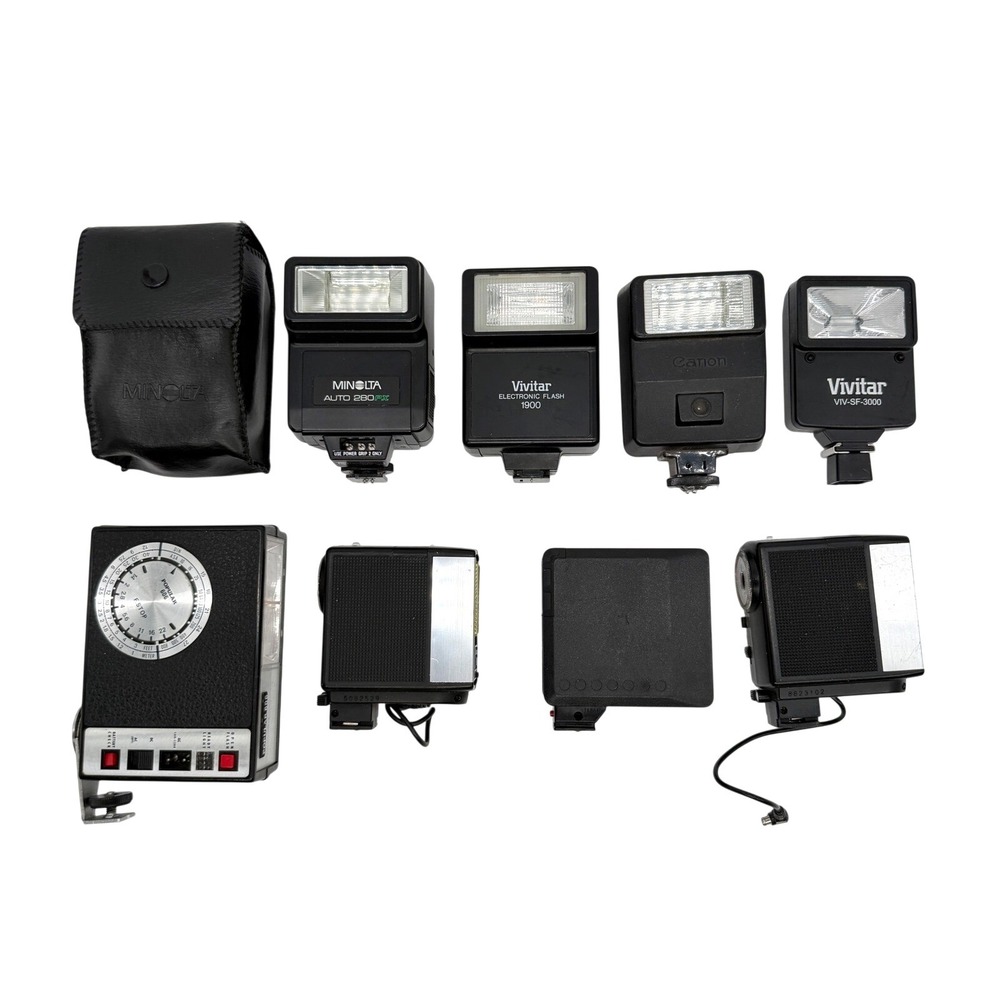 Vintage Camera Flash Lot Minolta  280PX Canon Speedlite 155A Vivitar Untested